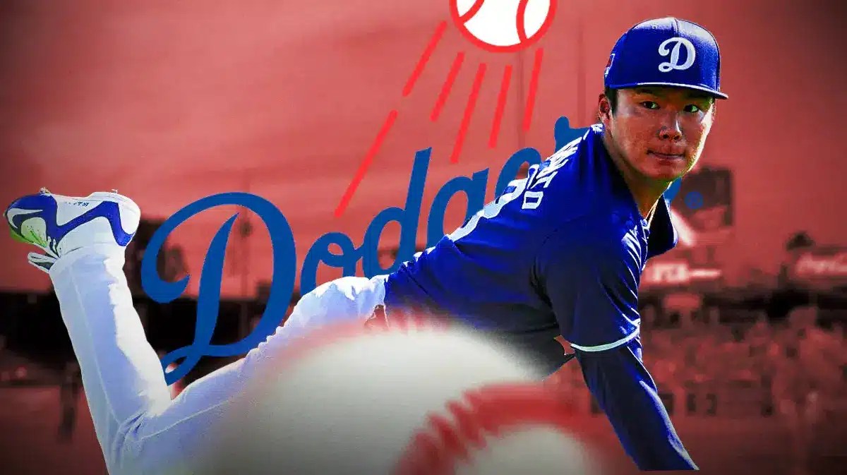 Yoshinobu Yamamoto pitching in a Los Angeles Dodgers uniform