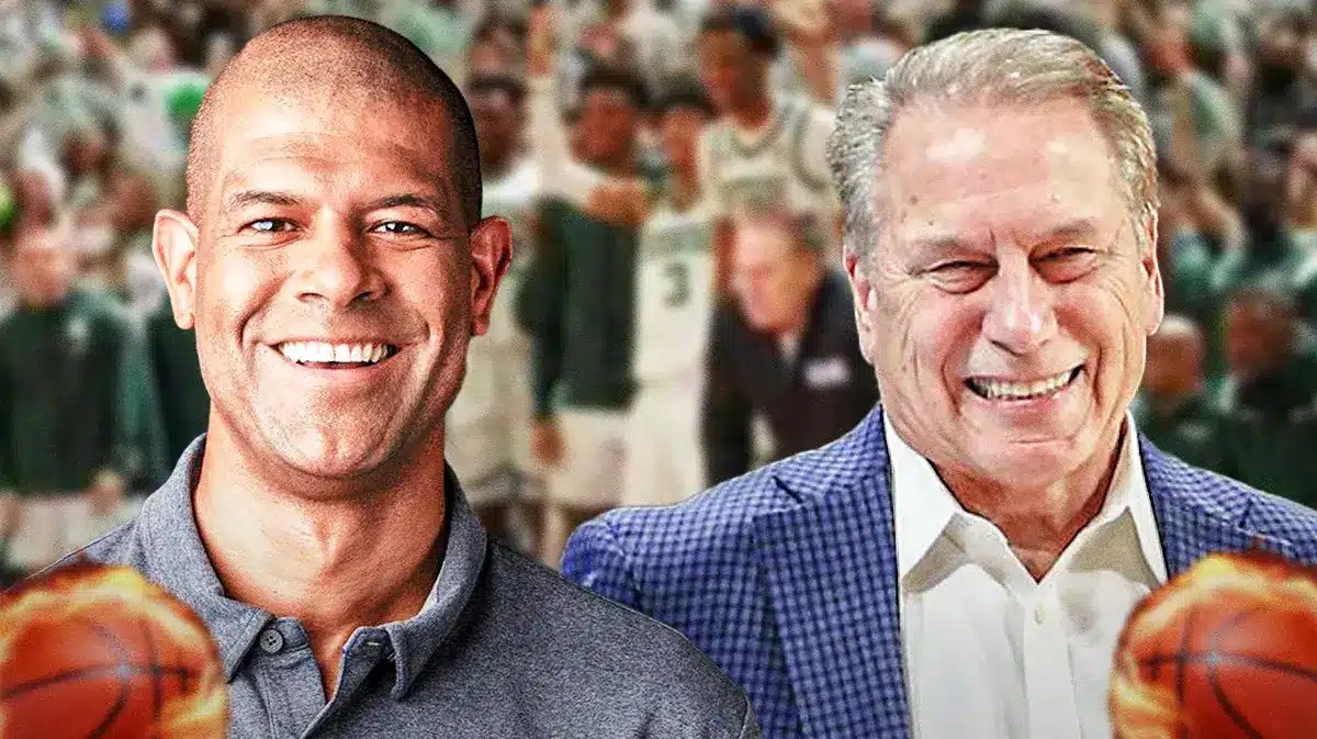 Duke basketball, Blue Devils, Tom Izzo, Shane Battier, Shane Battier Duke, Shane Battier and Tom Izzo with Michigan State basketball arena in the background