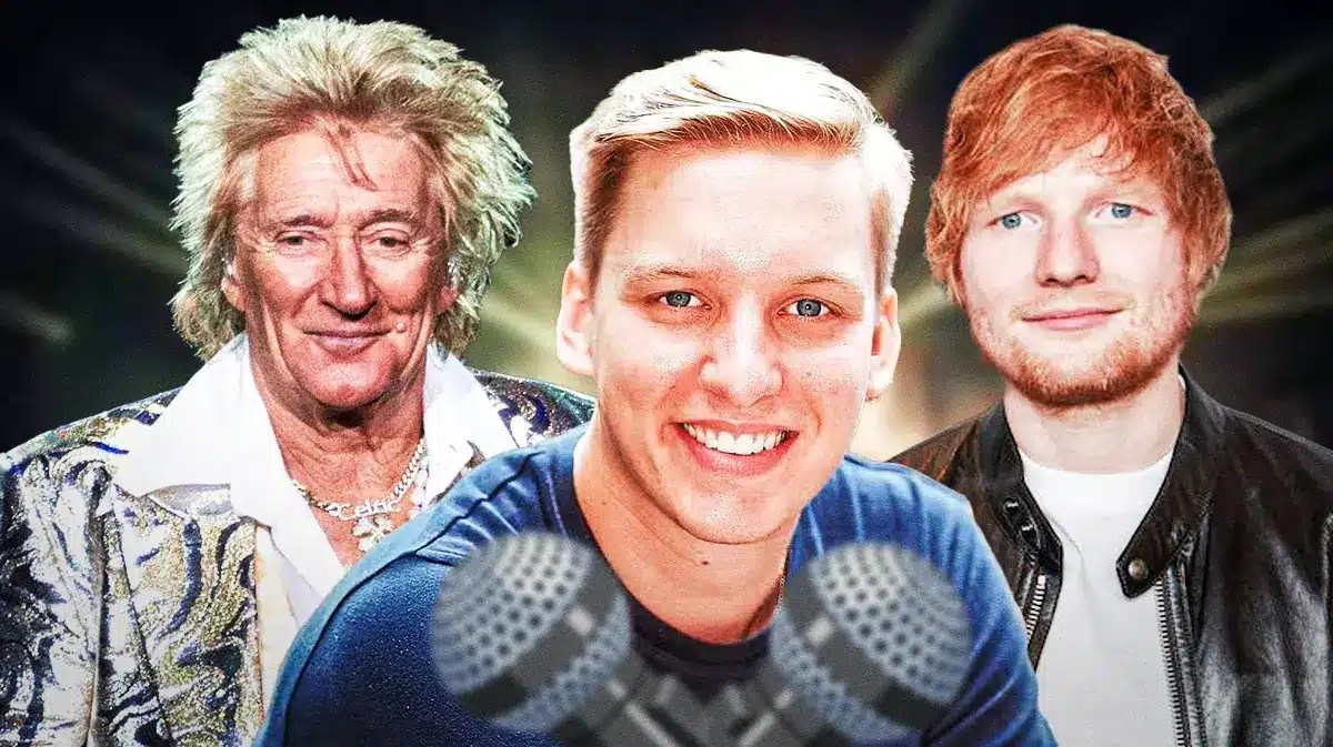 Rod Stewart, George Ezra, and Ed Sheeran.