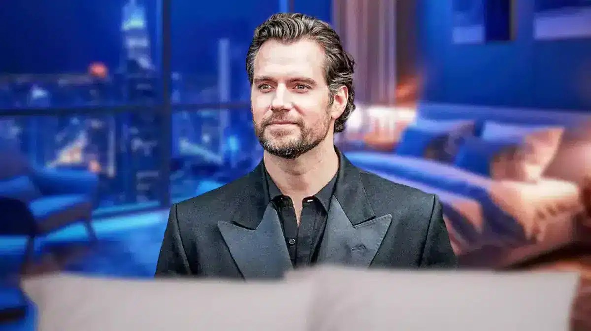 Henry Cavill with bedroom background.