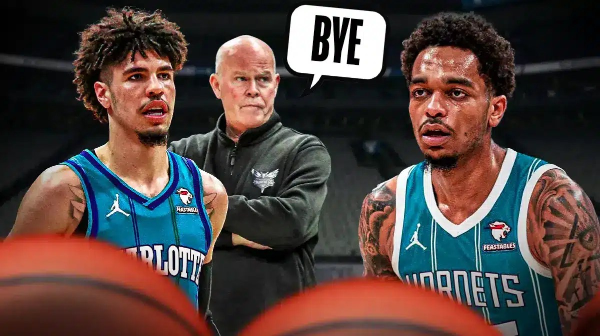 Hornets coach Steve Clifford and LaMelo Ball looking at PJ Washington.