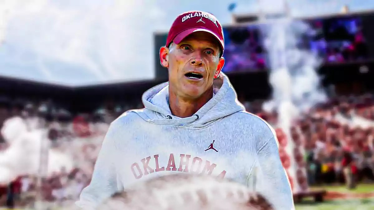 Oklahoma football, Sooners, Brent Venables, Casey Thompson, Transfer portal, Brent Venables in Oklahoma gear with Oklahoma football stadium in the background