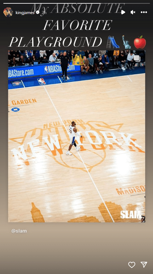 LeBron James Instagram Story, New York Knicks, Los Angeles Lakers