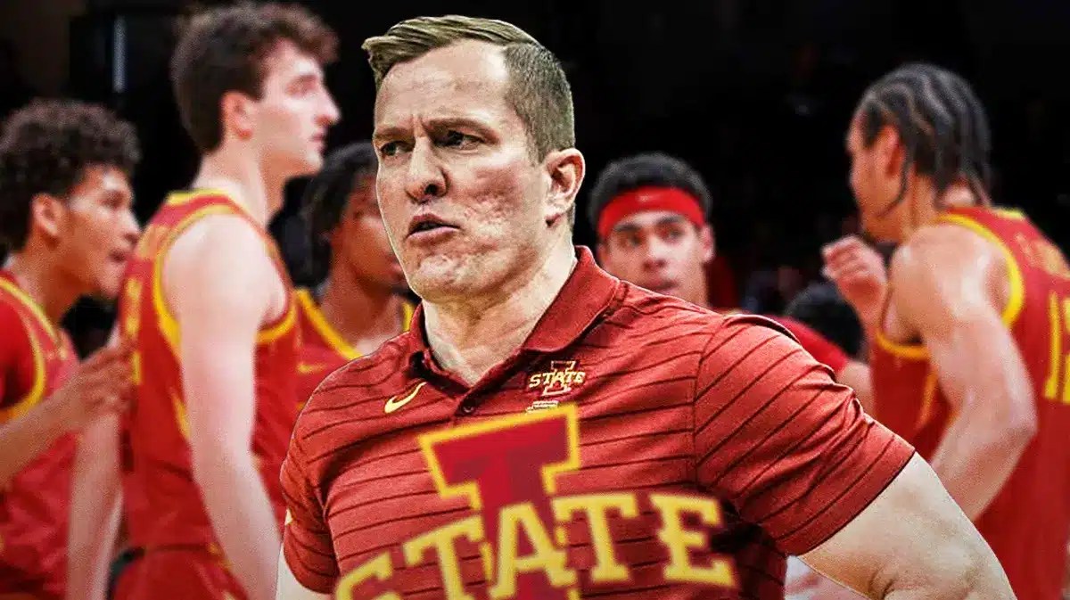Iowa State basketball coach T.J. Otzelberger and players.