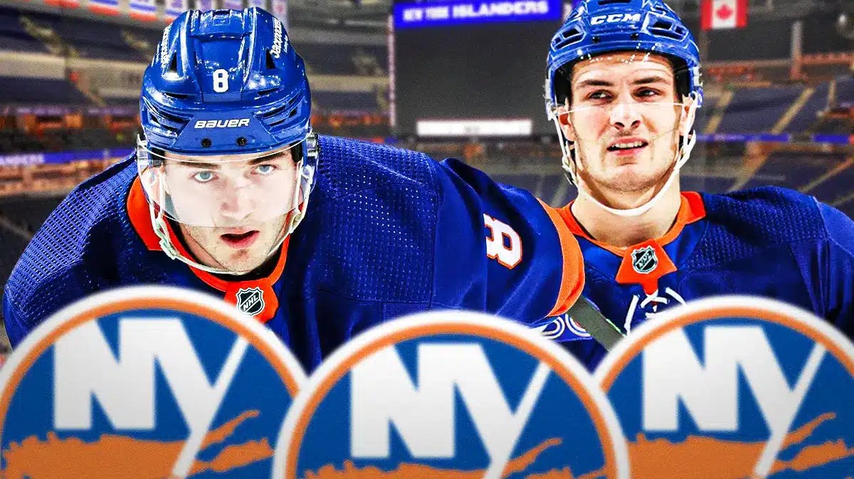 Islanders players Noah Dobson and Mathew Barzal.