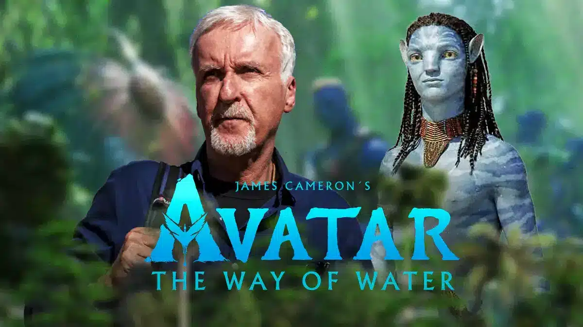 James Cameron and Avatar: The Way of Water logo with Na'Vi.