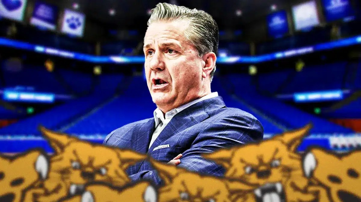 Kentucky basketball, Florida basketball, Gators, Wildcats, John Calipari, John Calipari with Kentucky basketball arena in the background