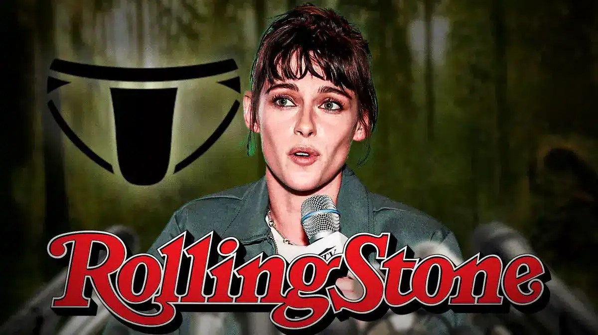 Collage of images of Kristen Stewart, Rolling Stone magazine logo, and a jock strap