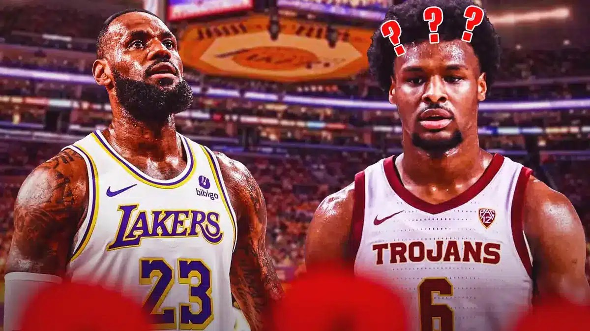 Lakers LeBron James with USC Basketball Bronny James amid 2024 NBA Draft