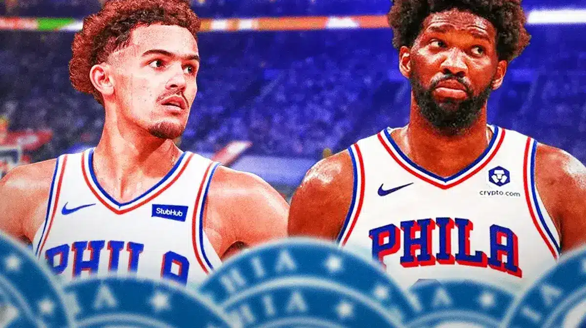 Trae Young, Joel Embiid both in 76ers uniforms