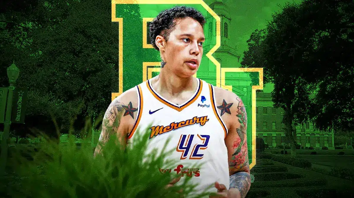 Phoenix Mercury player Brittney Griner, with the Baylor University campus in Waco, Texas, as the background
