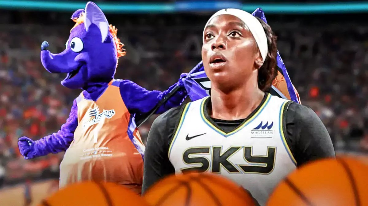 Kahleah Copper (Sky) with Phoenix Mercury mascot