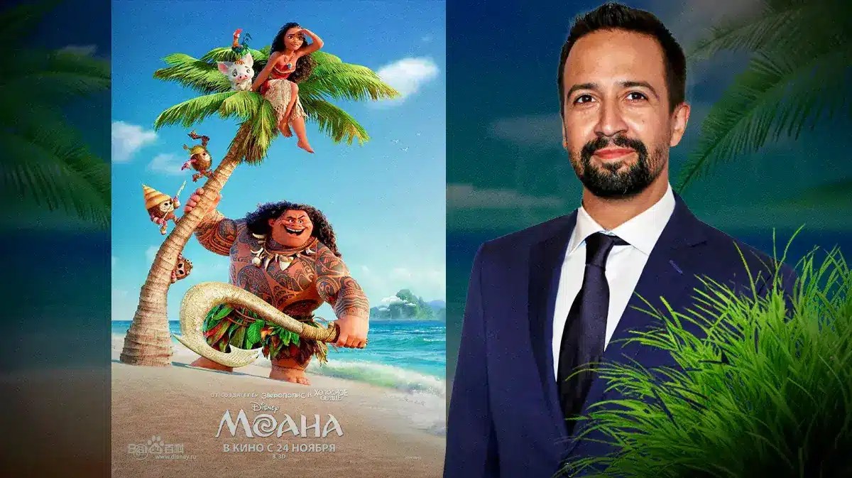 Moana poster and Lin-Manuel Miranda.