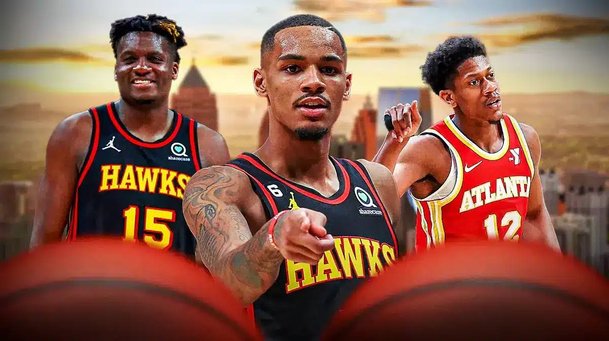 Hawks' Dejounte Murray, De'Andre Hunter, and Clint Capela