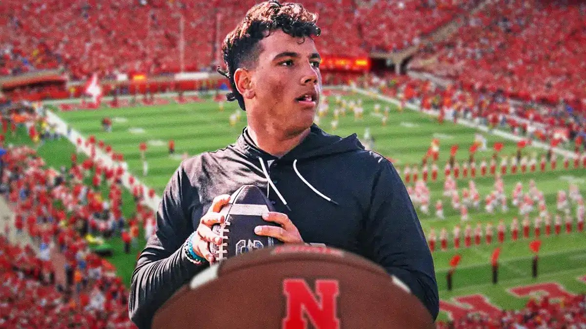 Nebraska football, Cornhuskers, Dylan Raiola, Dylan Raiola Nebraska, Kirk Herbstreit, Dylan Raiola with Nebraska football stadium in the background