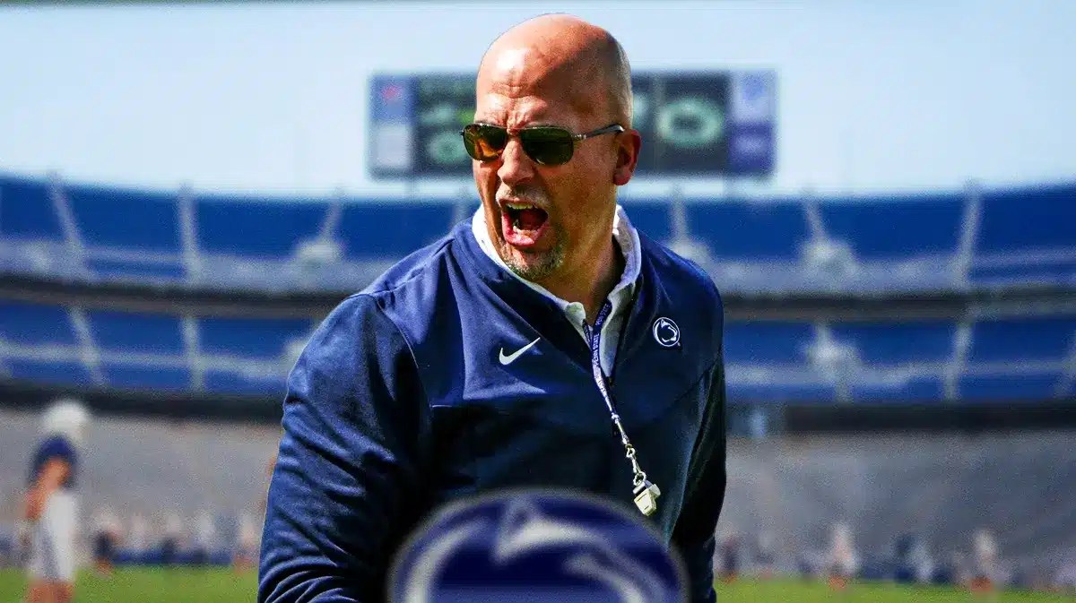 Penn State football coach James Franklin looking intense.