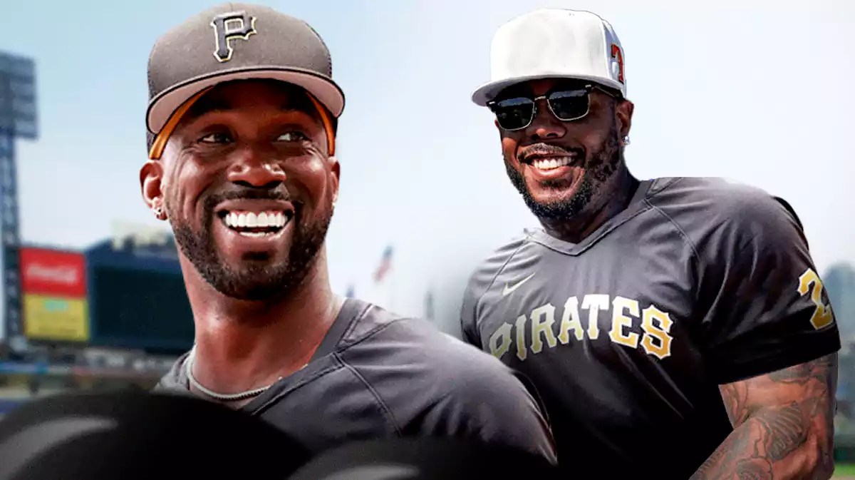 Pirates' players Andrew McCutchen on the left, Aroldis Chapman on the right.