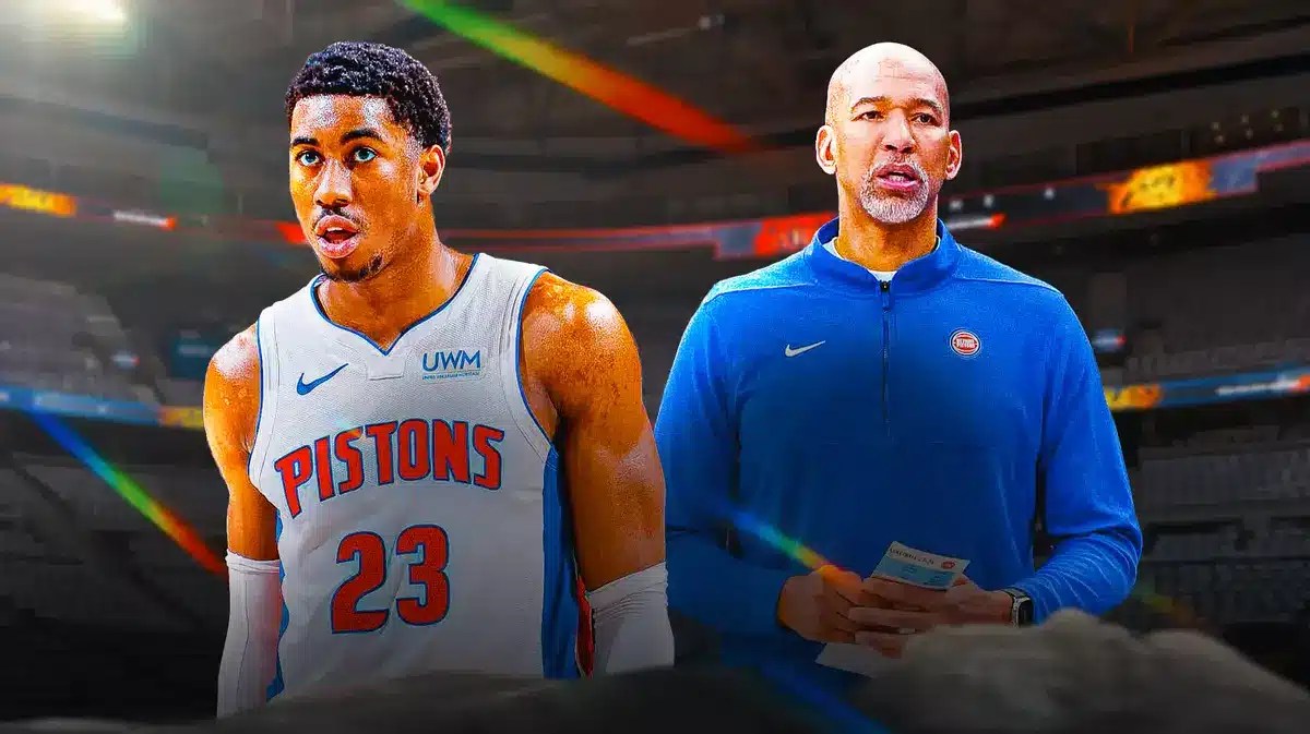 Jaden Ivey (Pistons) and Detroit head coach Monty Williams