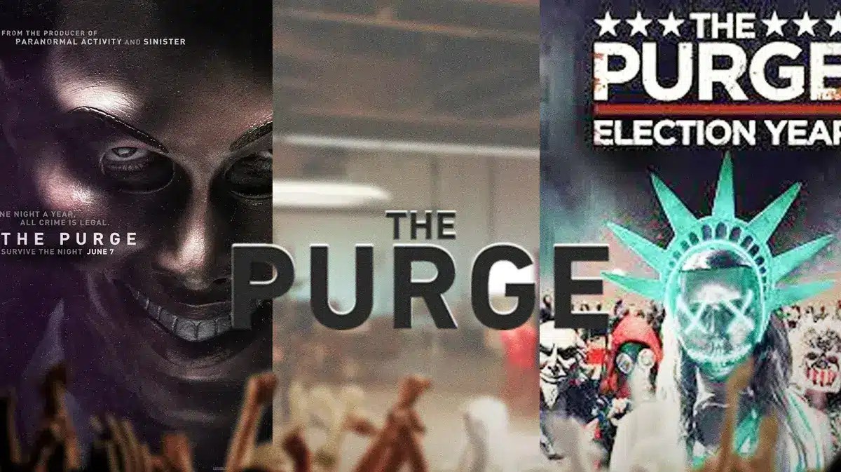 The Purge logo with poster of first film and Election Year behind it.
