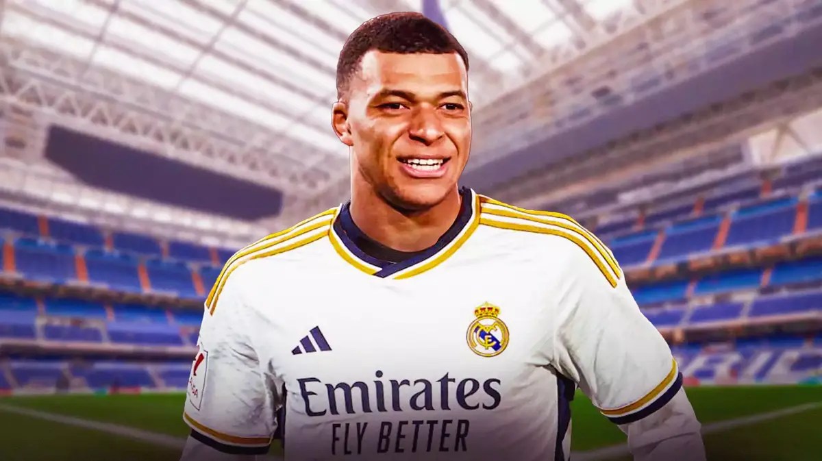 Kylian Mbappe wearing a Real Madrid jersey