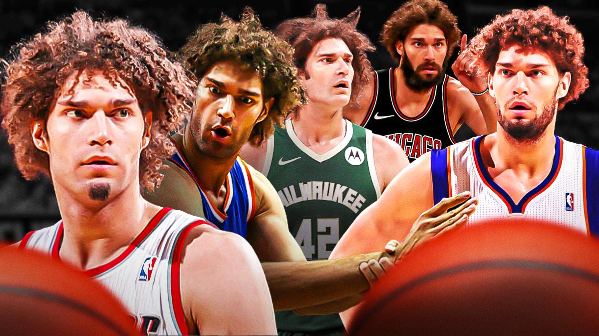 Robin Lopez playing for the Bucks, the Bulls, The Blazers and the Suns.