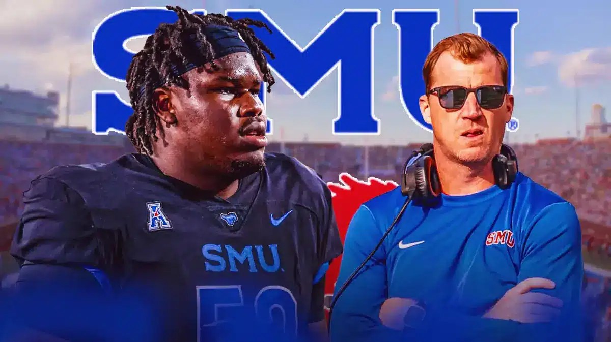 SMU Football Rhett Lashlee and Marcus Bryant after Mustangs AAC win