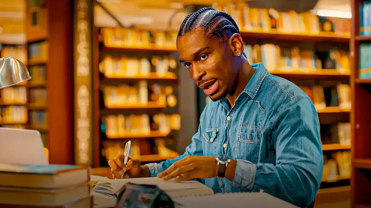 Thunder star Shai Gilgeous-Alexander writing in a book