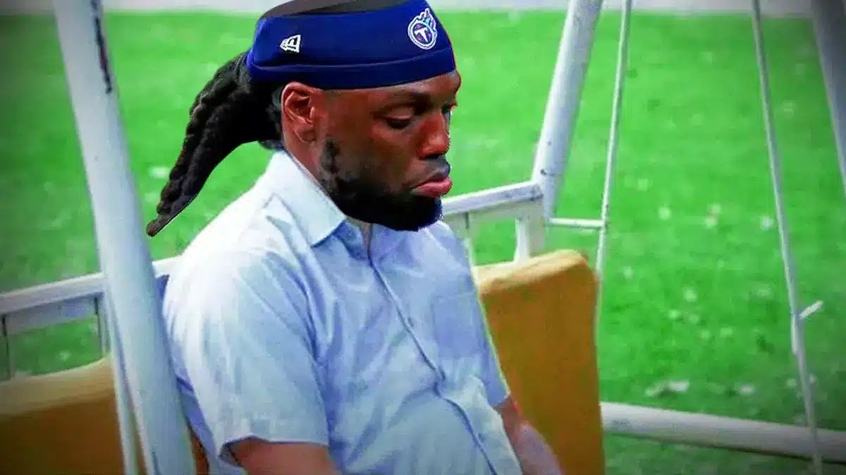 Derrick Henry (Titans) as the sad pablo escobar meme