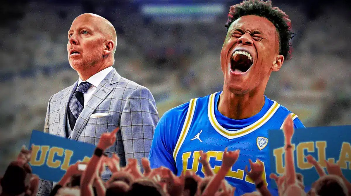 UCLA basketball, Bruins, Mick Cronin, Jaylen Clark, Mick Cronin UCLA, Jaylen Clark and Mick Cronin with UCLA basketball arena in the background