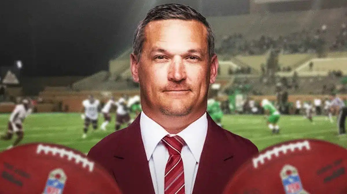 USC football, Trojans, Brian Odom, North Texas football, Lincoln Riley, Brian Odom with North Texas football stadium in the background