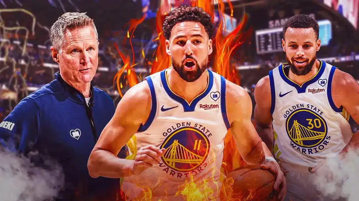 Warriors Steve Kerr with Klay Thompson and Brandin Podziemski mentor Stephen Curry