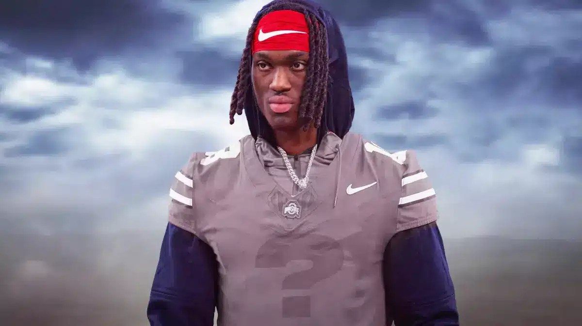 Marvin Harrison Jr. with blank jersey with question mark in the middle