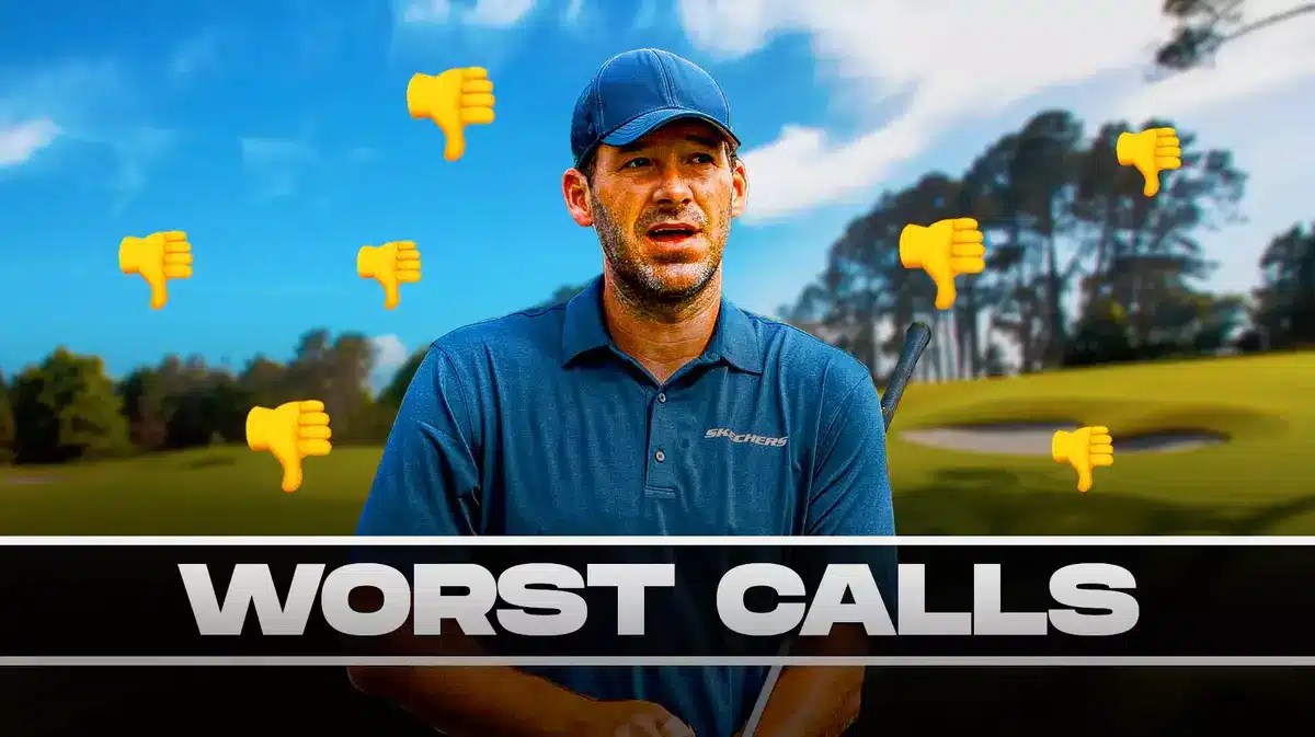 Tony Romo in the middle with 👎🏻 emojis all around him, Dark clouds in the background.