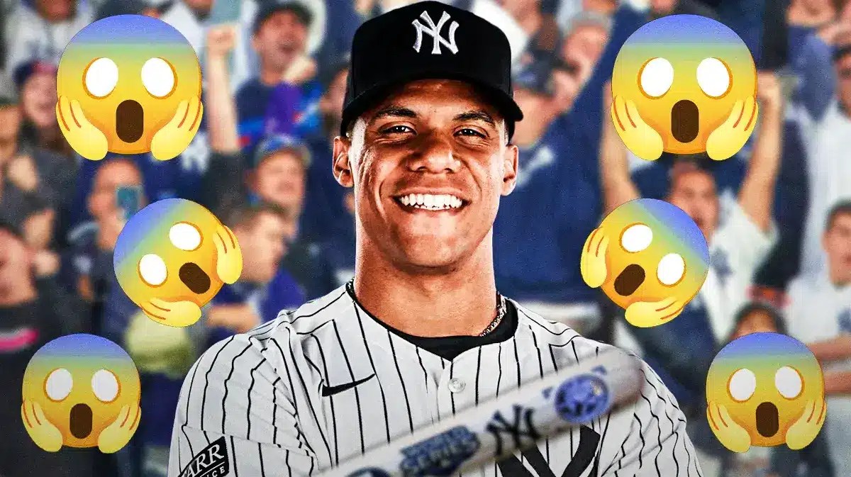 Juan Soto in a Yankees uniform. 😱 emojis all over