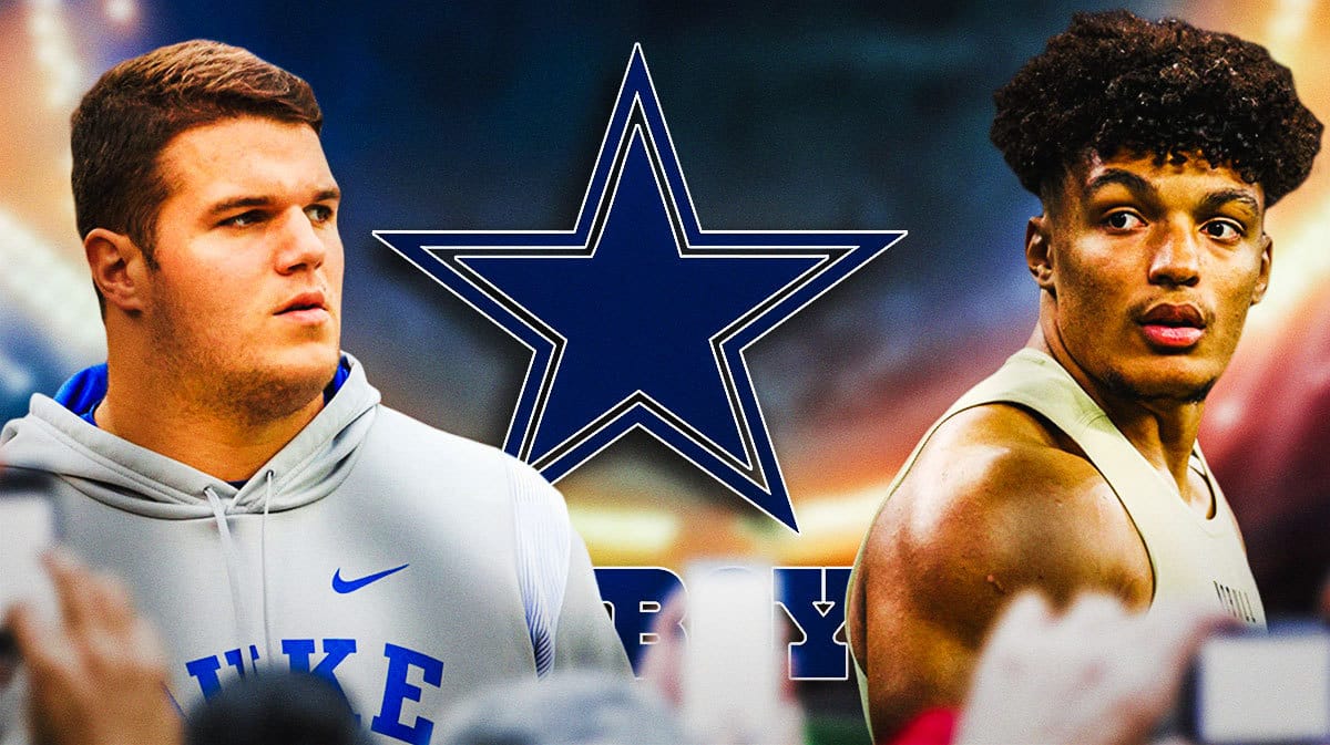 Graham Barton and Braelon Allen in image, DAL Cowboys logo, football field in background