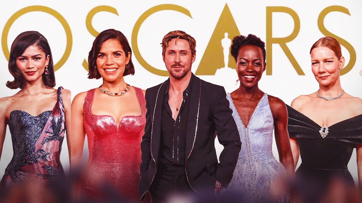 Zendaya, America Ferrera, Ryan Gosling, Lupita Nyong'o, Sandra Hüller, Oscars background