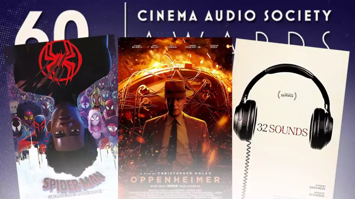 Spider-Man: Across the Spider-Verse, Oppenheimer, 32 Sounds posters; Background: 60th Cinema Audio Society Awards