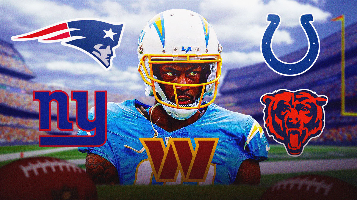 Former Chargers WR Mike Williams surrounded by Patriots, Giants, Commanders, Colts and Bears