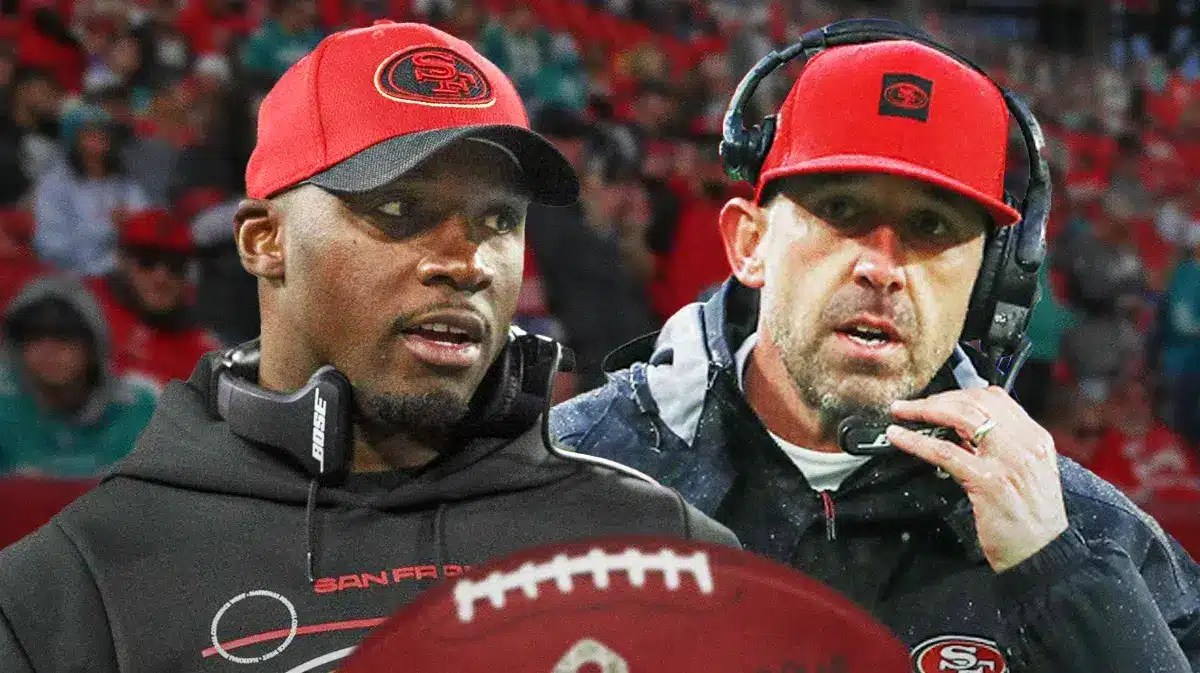 Houston Texans head coach DeMeco Ryans and San Francisco 49ers head coach Kyle Shanahan in front of Levi's Stadium.