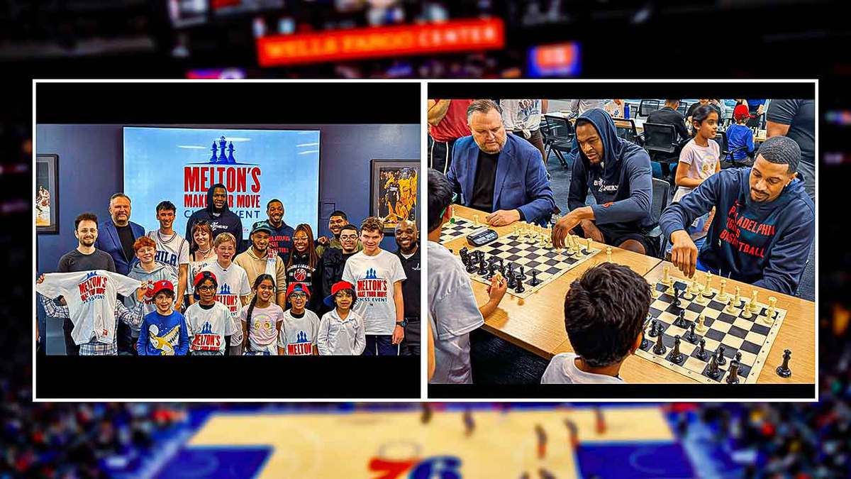 76ers' Daryl Morey, Paul Reed and De'Anthony Melton at the Melton's Make Your Move chess event