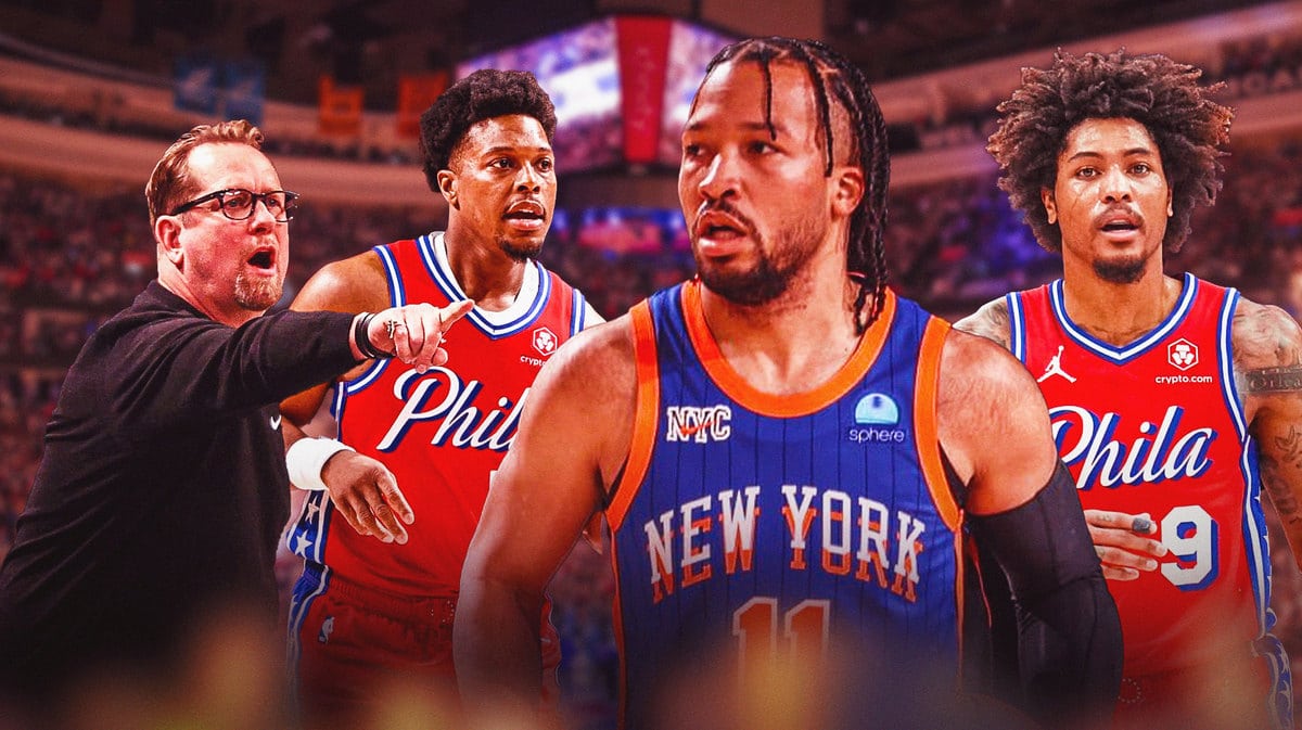 76ers' Nick Nurse, Kyle Lowry and Kelly Oubre Jr and Knicks' Jalen Brunson