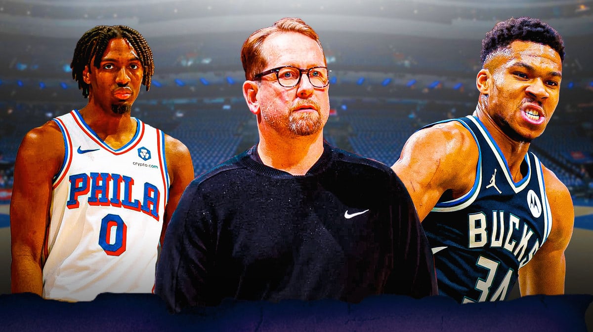 76ers' Tyrese Maxey and Nick Nurse and Bucks' Giannis Antetokounmpo