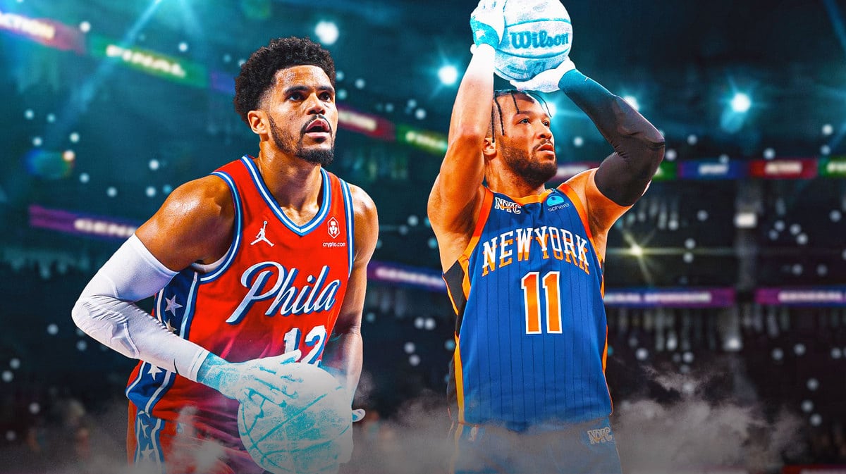 Tobias Harris (76ers) and Jalen Brunson (Knicks) each shooting a ball that is freezing cold