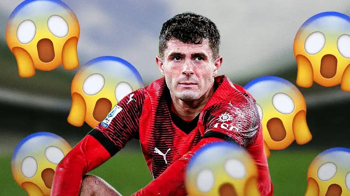 Photo: Christian Pulisic looking unimpressed in AC Milan jersey, shocked emojis all around him