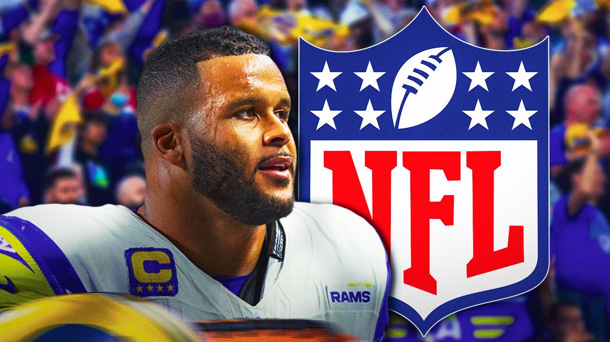 Aaron Donald (Los Angeles Ram) next to NFL logo