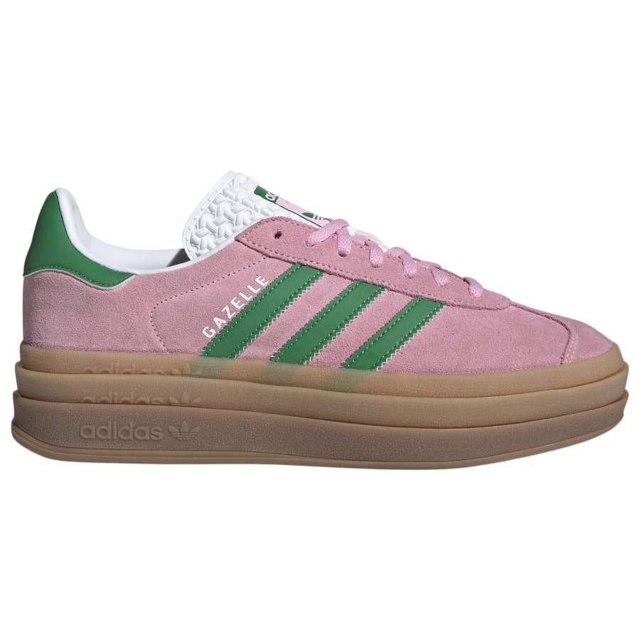 Adidas Originals Gazelle Bold - Gum/Green/Pink colorway on a white background.