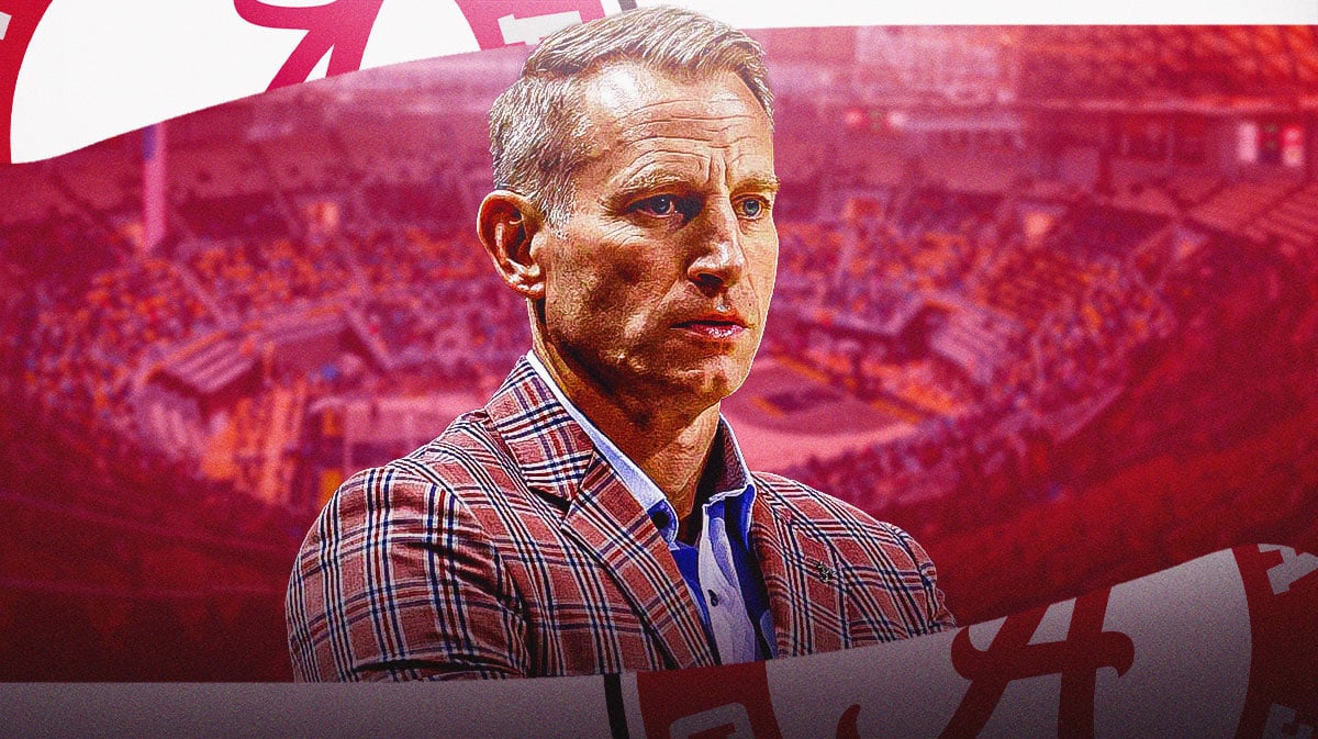 Alabama basketball, Crimson Tide, Nate Oats, Arkansas basketball, Razorbacks, Nate Oats with Alabama basketball arena in the background