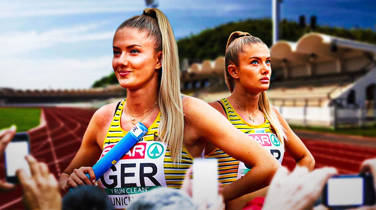 Alica Schmidt in front of a running track and field