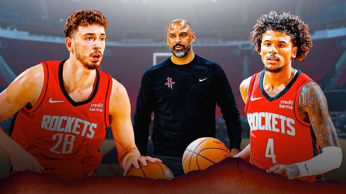 Rockets' Alperen Sengun, Ime Udoka, and Jalen Green