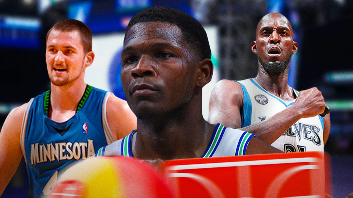 Timberwolves' Anthony Edwards, Kevin Love, Kevin Garnett